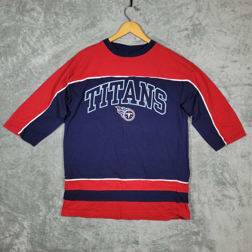 Tennessee Titans Shirt Mens Large Blue Red 3/4 Sleeve Colorblock Logo Active